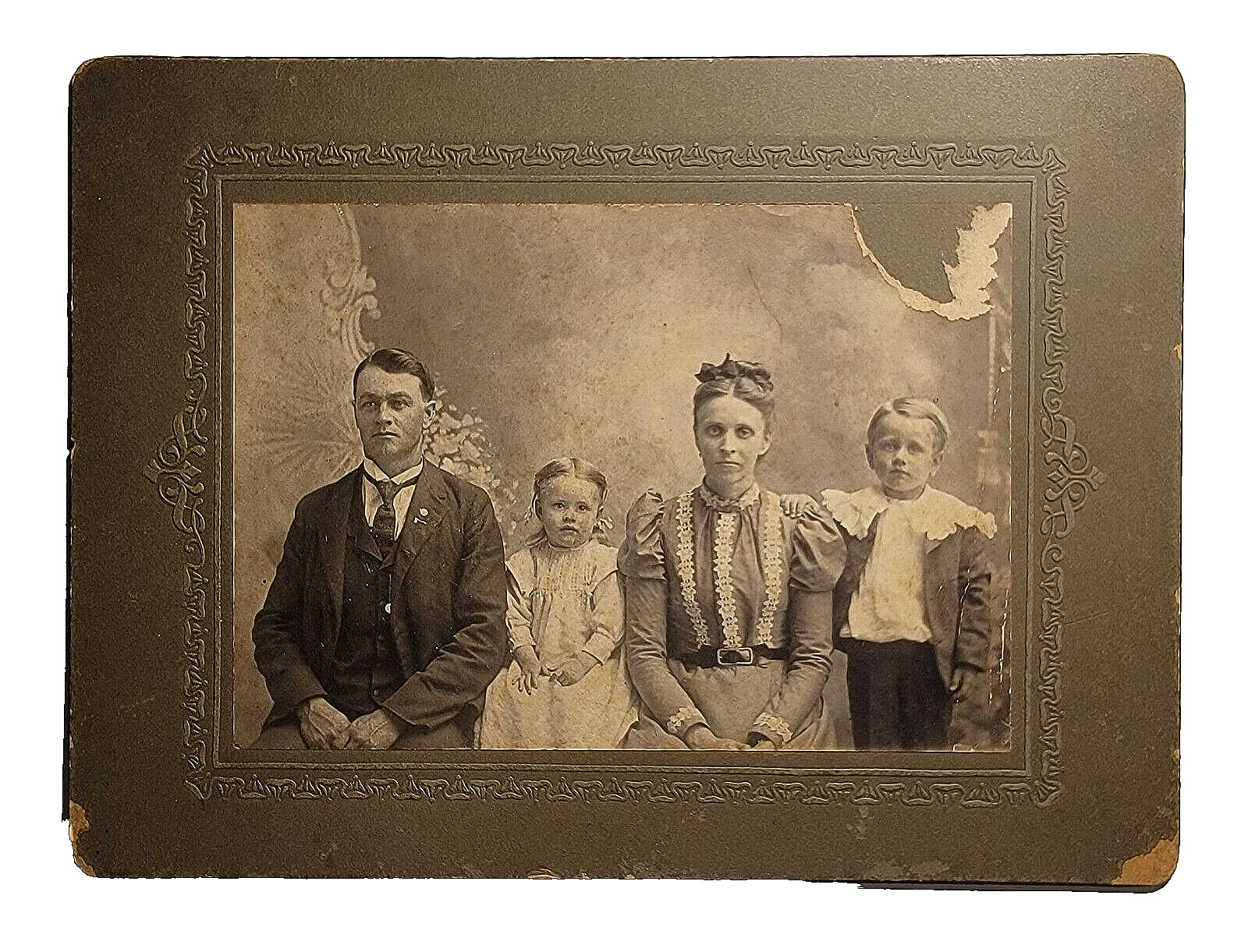 Original Old Vintage Studio Photo Card Family Gentleman Lady Girl Boy Children