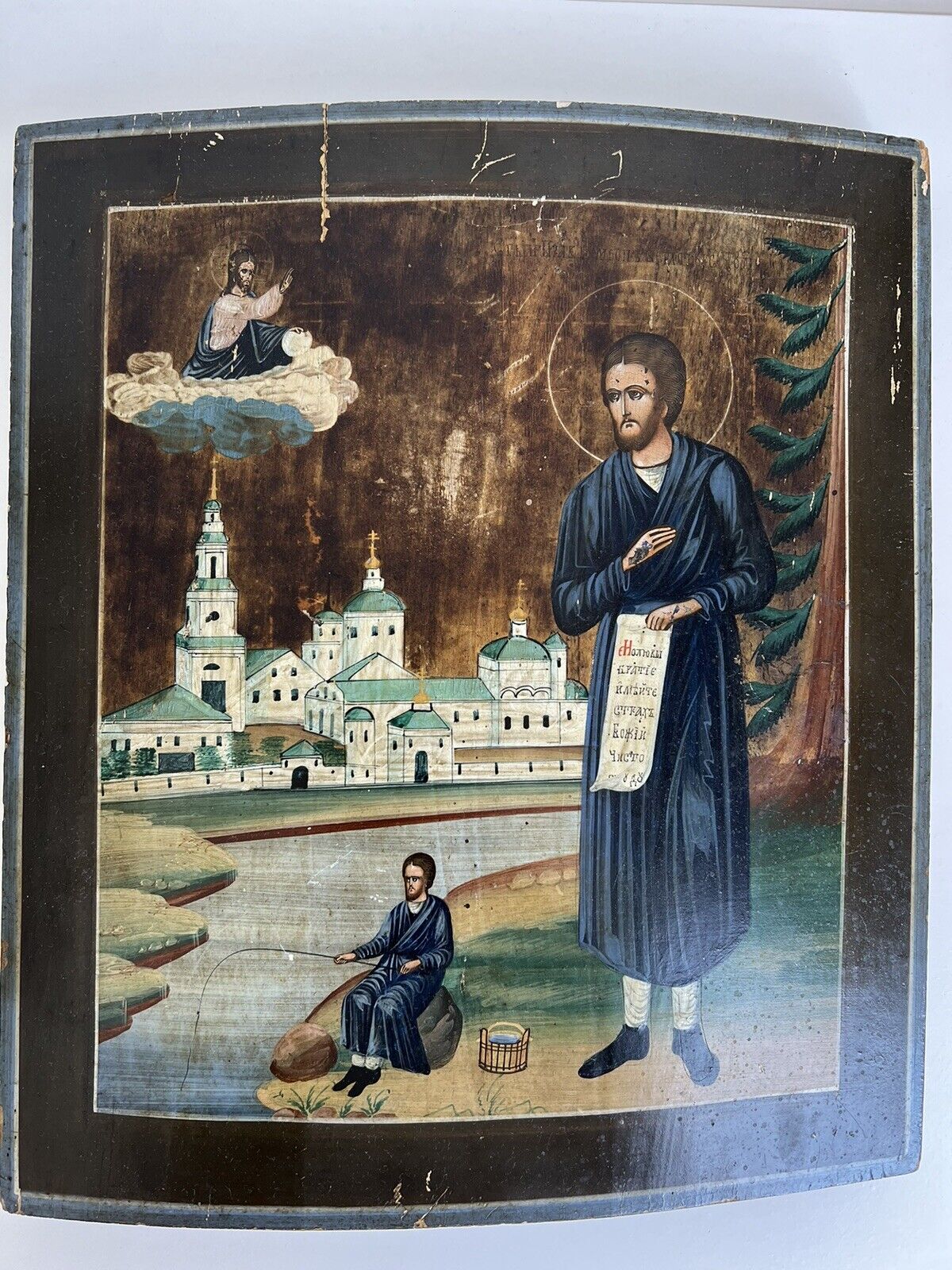 RARE Antique Russian Icon Saint Simeon Christ God Virgin Mary Old Religious Art