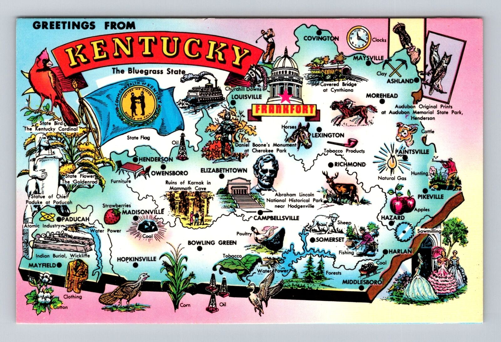 KY-Kentucky, General Greetings Landmarks, Antique, Vintage Souvenir Postcard