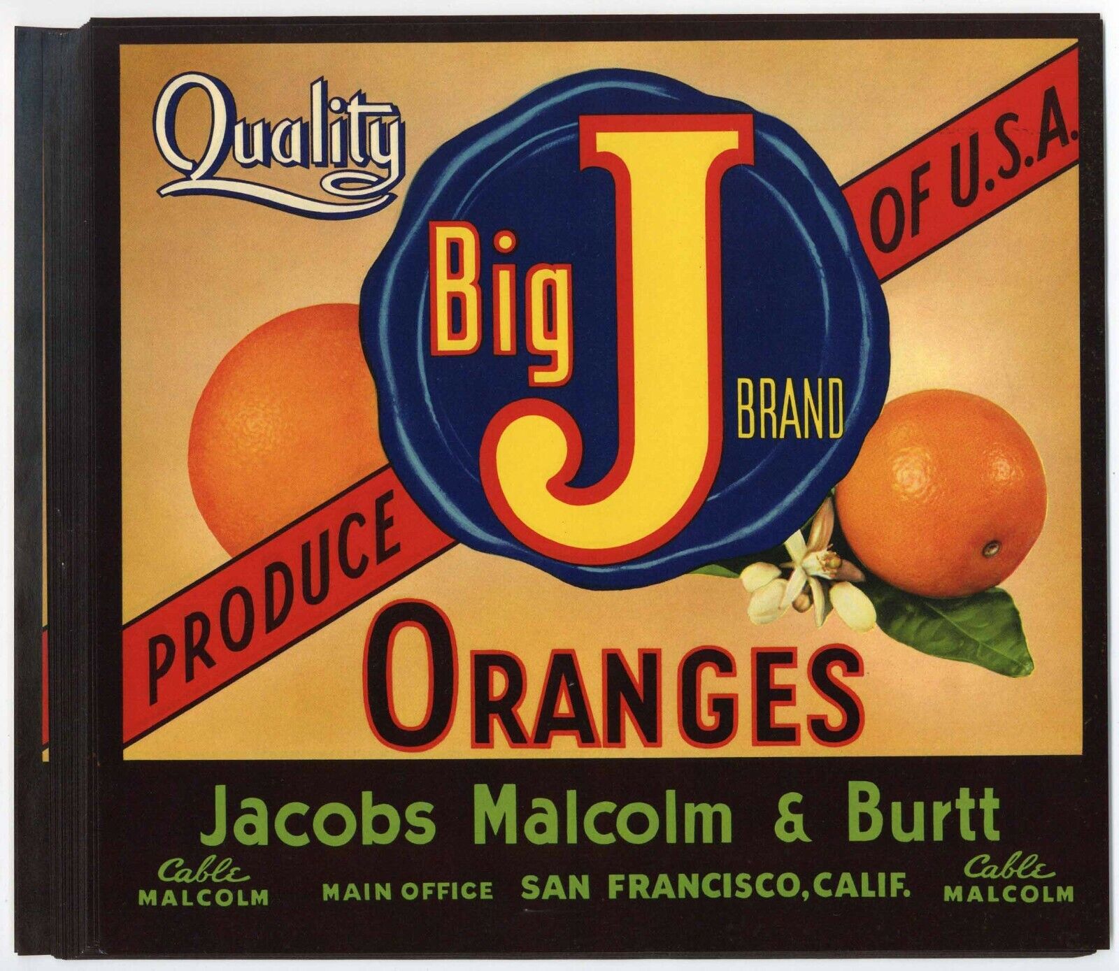 25 Big J Brand, Orange Crate Labels, Wholesale
