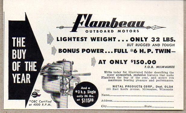 1950 Print Ad Flambeau Outboard Motors 3 HP Single Lightest Weight Milwaukee,WI