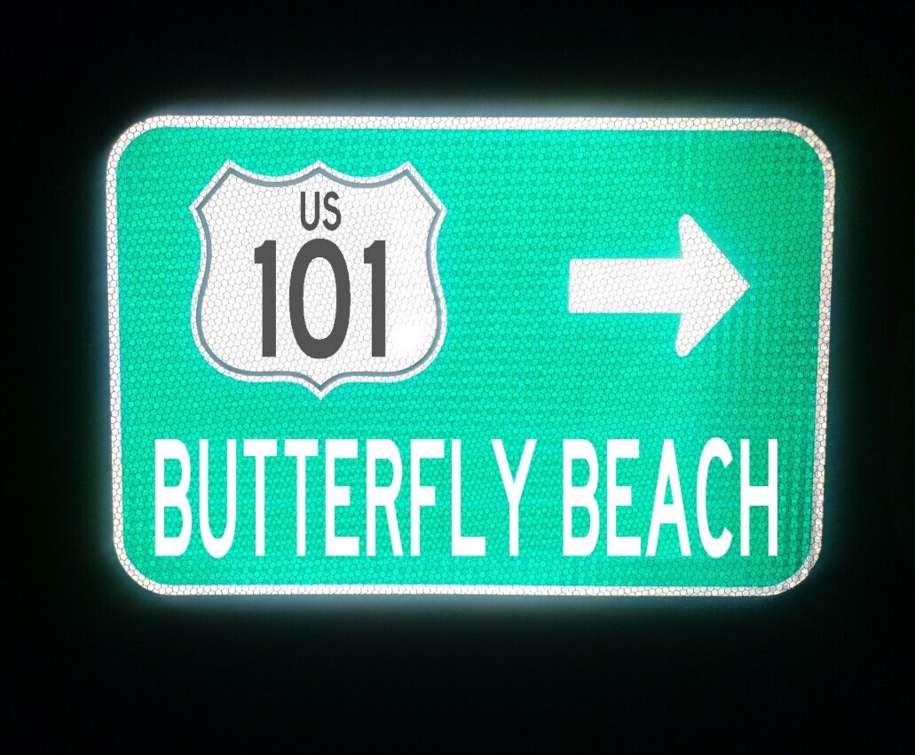 BUTTERFLY BEACH Highway 101 California route road sign, 18\