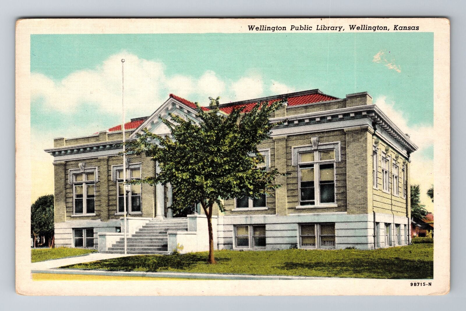 Wellington KS-Kansas, Wellington Public Library, Antique Vintage Postcard