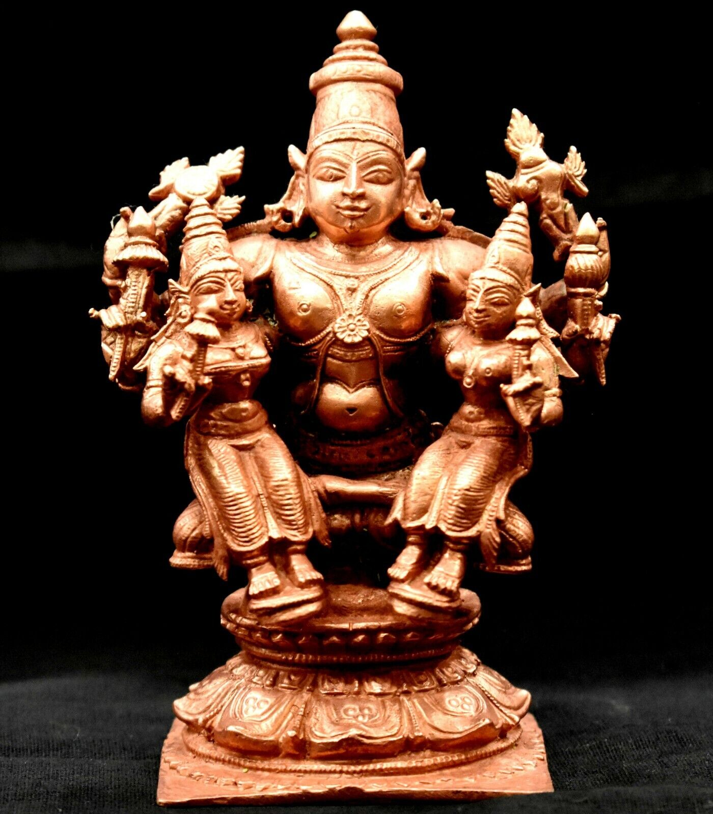 Lord Vishnu Idol With Sridevi And Bhudevi in Pure Solid Copper