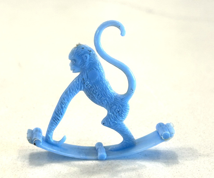 1950s Vintage Cracker Jack Prize Toy Monkey Rocker Blue