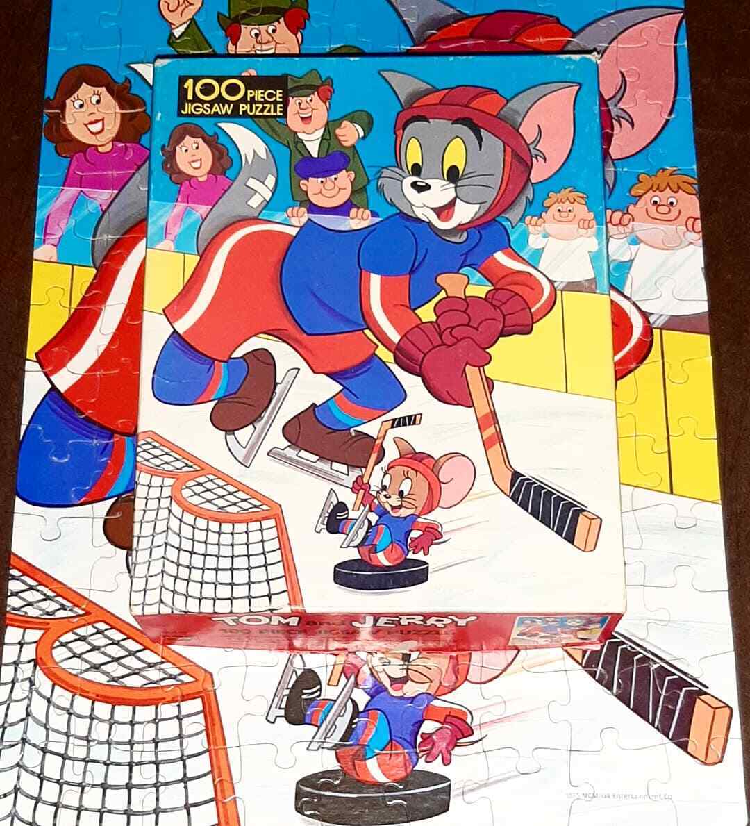 Vintage 1985 Whitman Tom & Jerry 100 Piece Jigsaw Puzzle Hockey Theme