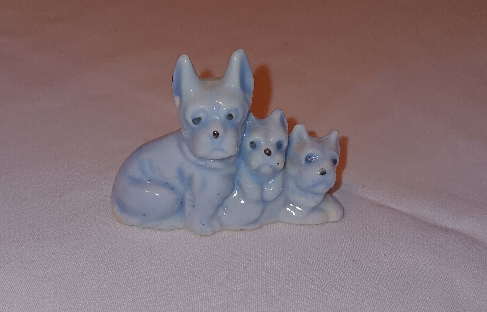 Vintage Miniature Blue Ceramic Dog Figurine JAPAN 1950s
