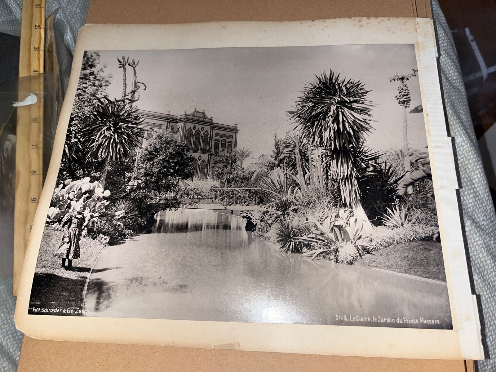 Large Antique Mounted Photos: Cairo Egypt La Jardin du Prince Hussein Zoologique