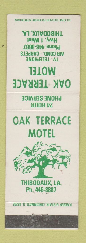 Matchbook Cover - Oak Terrace Motel Thibodaux LA