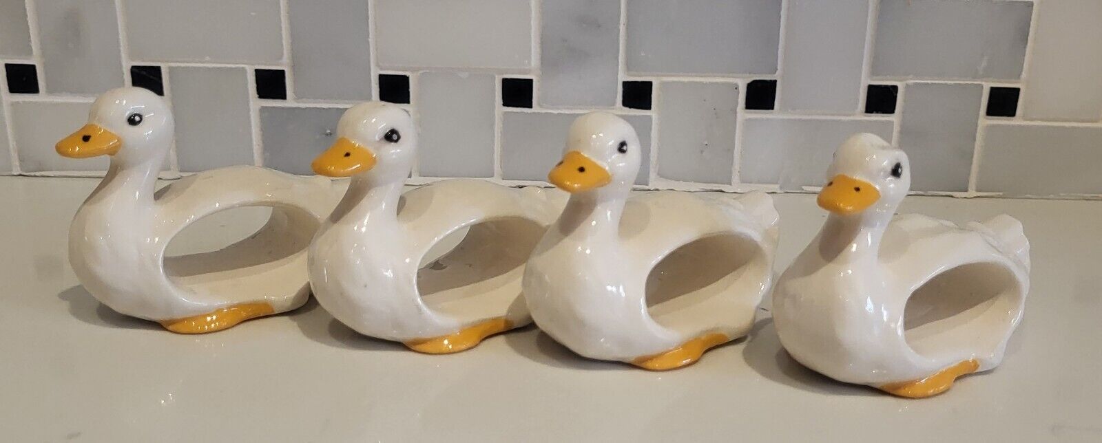 Set of 4 Vintage Ceramic Duck Goose Napkin Rings Cottagecore Country