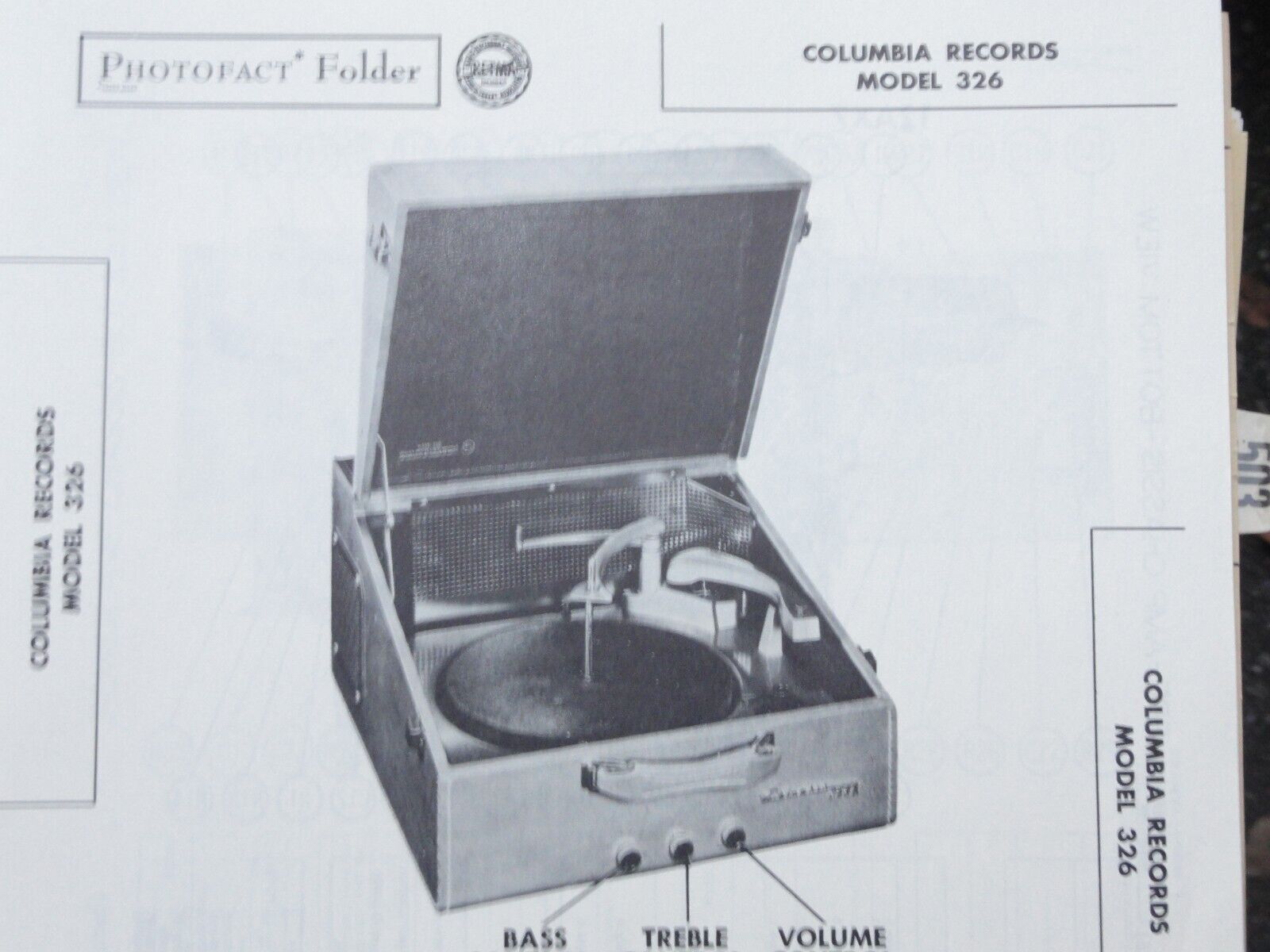 Original Sams Photofact Manual COLUMBIA RECORDS 326 (275)