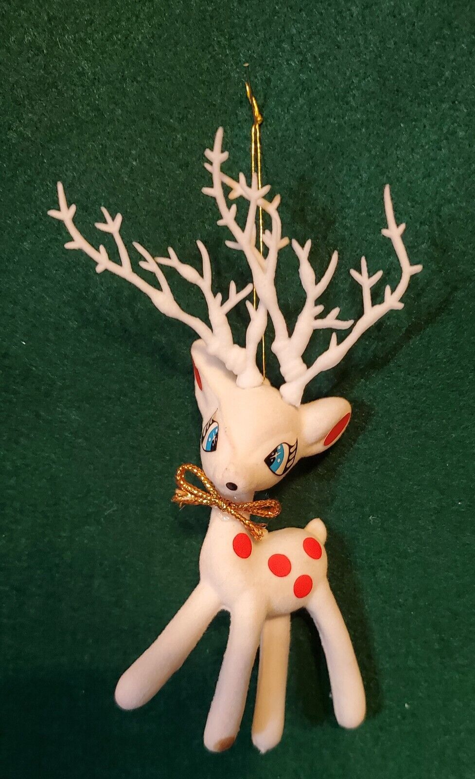 Vintage White Flocked Reindeer Christmas Ornament