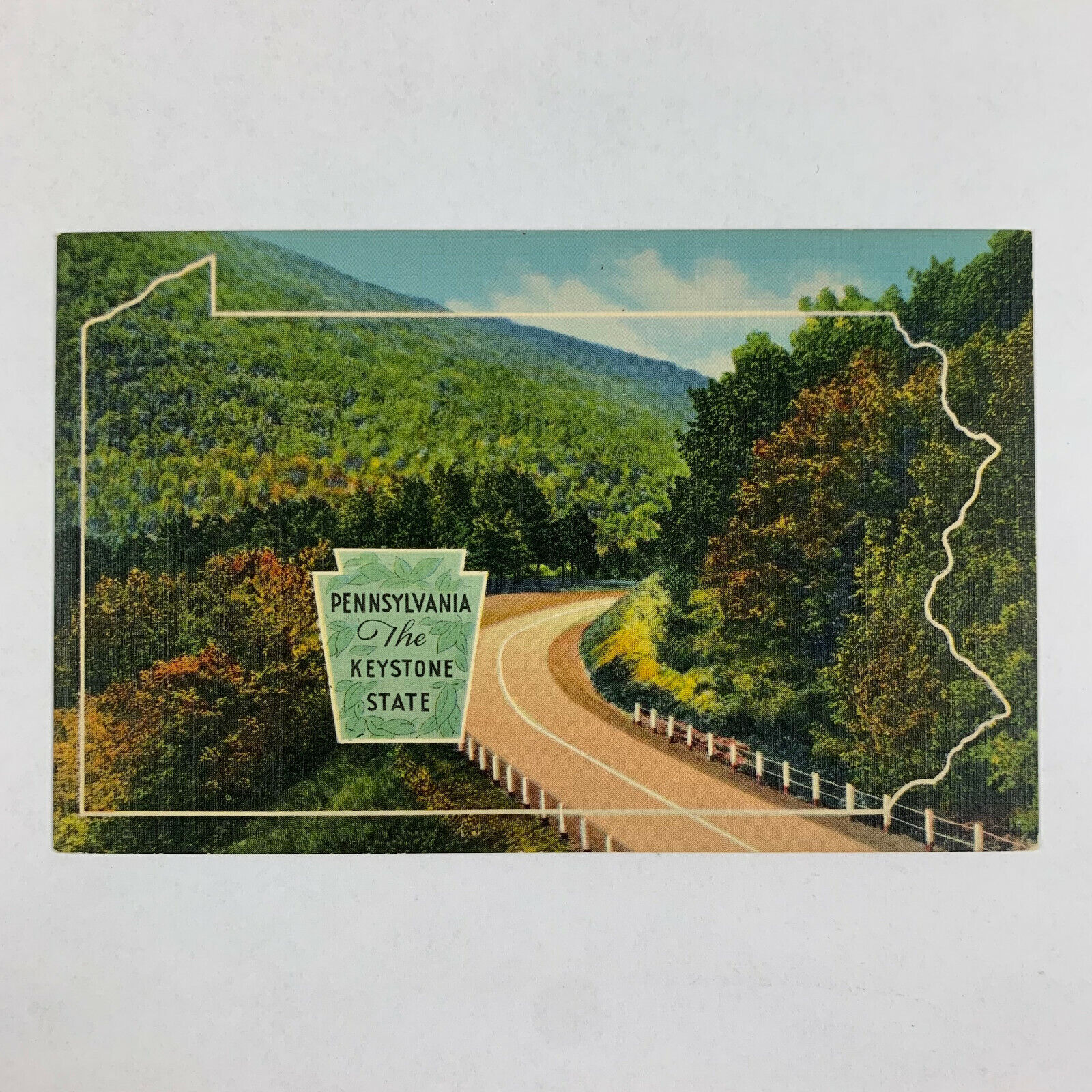Postcard Pennsylvania PA Map Greetings Keystone State Linen Unposted 1940s
