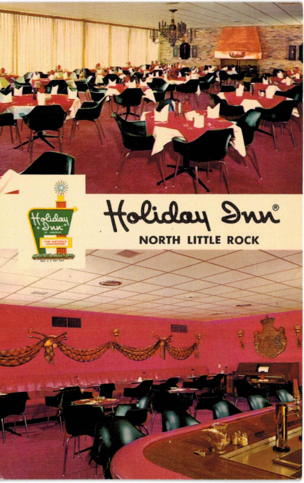 North Little Rock, Arkansas  1960s Holiday Inn Vintage Postcard - Dining, Bar