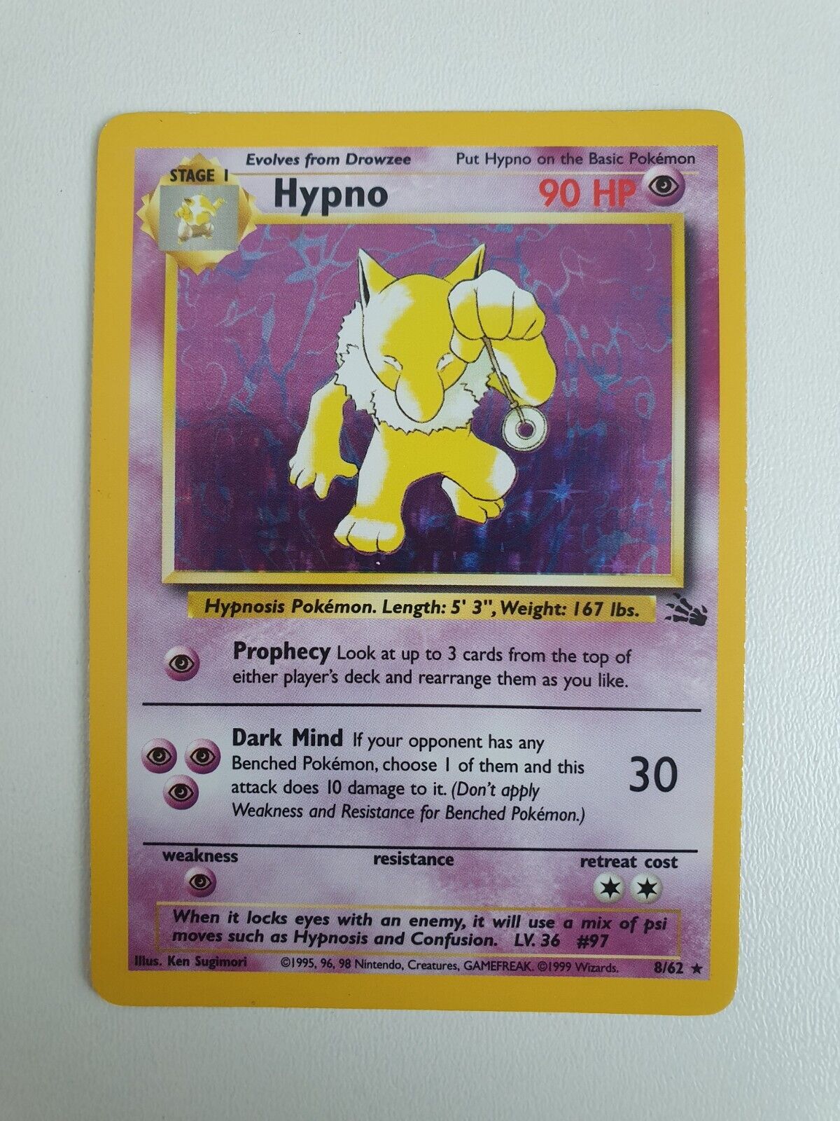 Hypno Holo Rare 8/62 Fossil WOTC Pokemon Card - Lightly Played 
