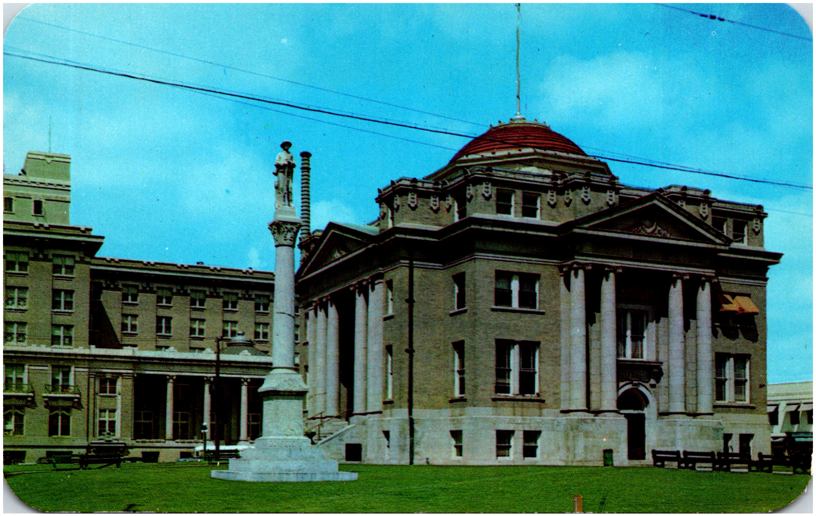 City Hall & Confederate Monument Alexandria Louisiana LA 1950s Chrome Postcard