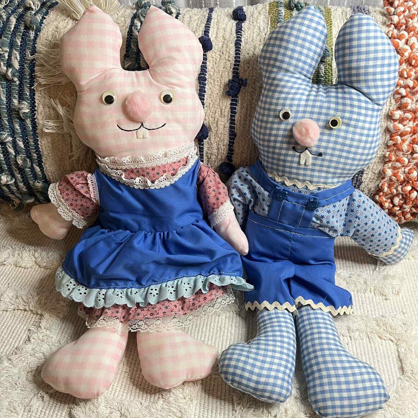 Vintage Set Handmade 16” Bunnies Rabbits Easter Gingham Cottagecore Farmhouse