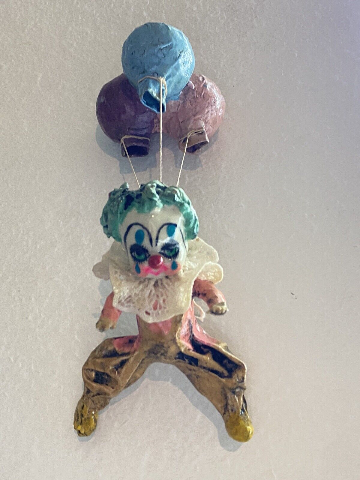Vintage Paper Mache Clown With 3 Floating Balloons Hand Painted