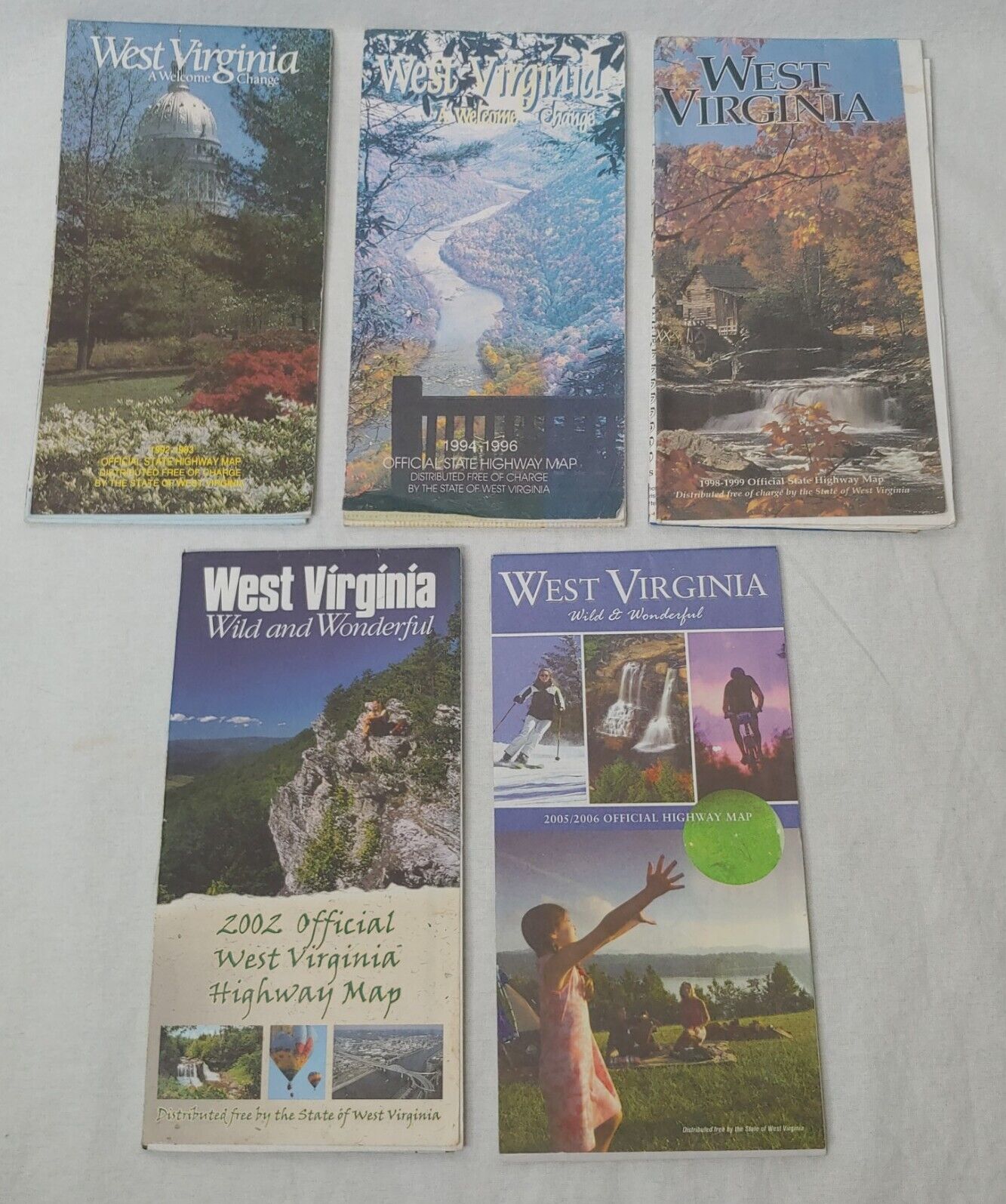 Vintage 1990s 2000s West Virginia Official State Highway Maps Lot of 5 Travel