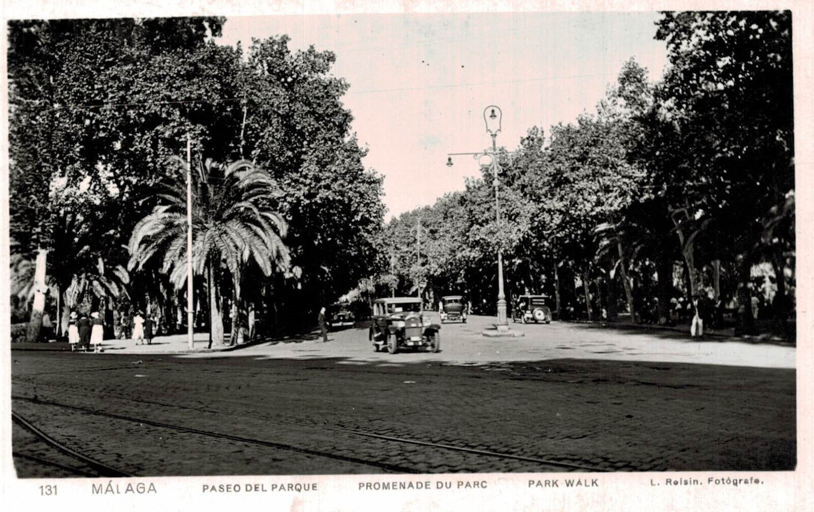 RPPC,Malaga,Spain.Paseo de Parque,Old Cars,Roisin Photo,c.1930s