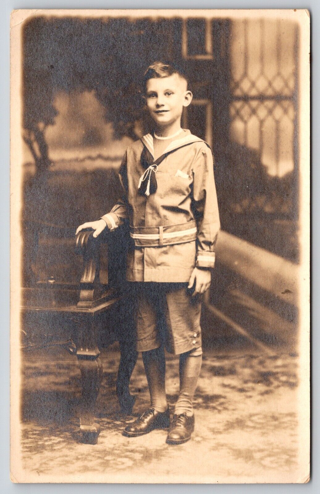 Postcard RPPC Boy in Uniform with Pocket Square Real Photo Children
