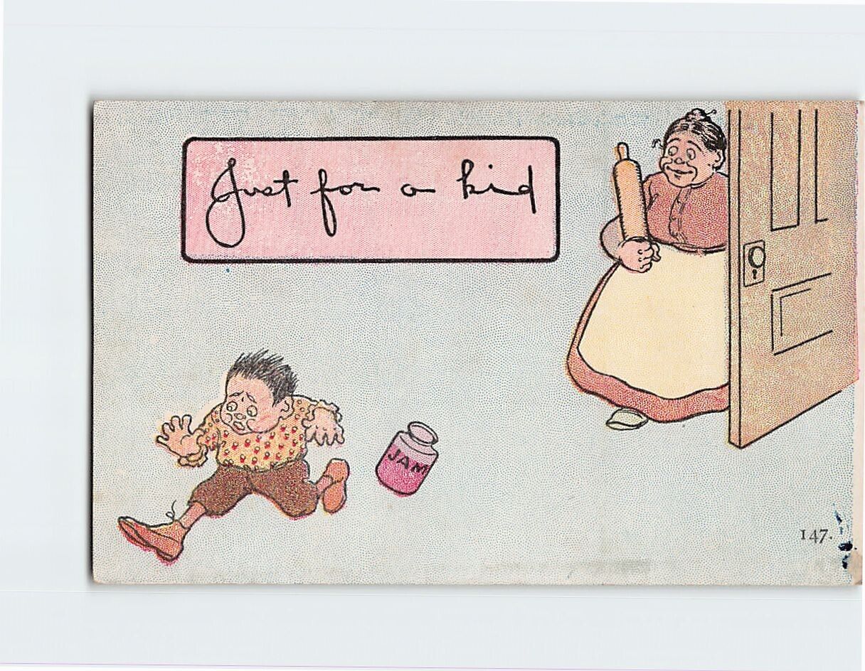 Postcard Just for a bit with Mother Son Humor Comic Art Print