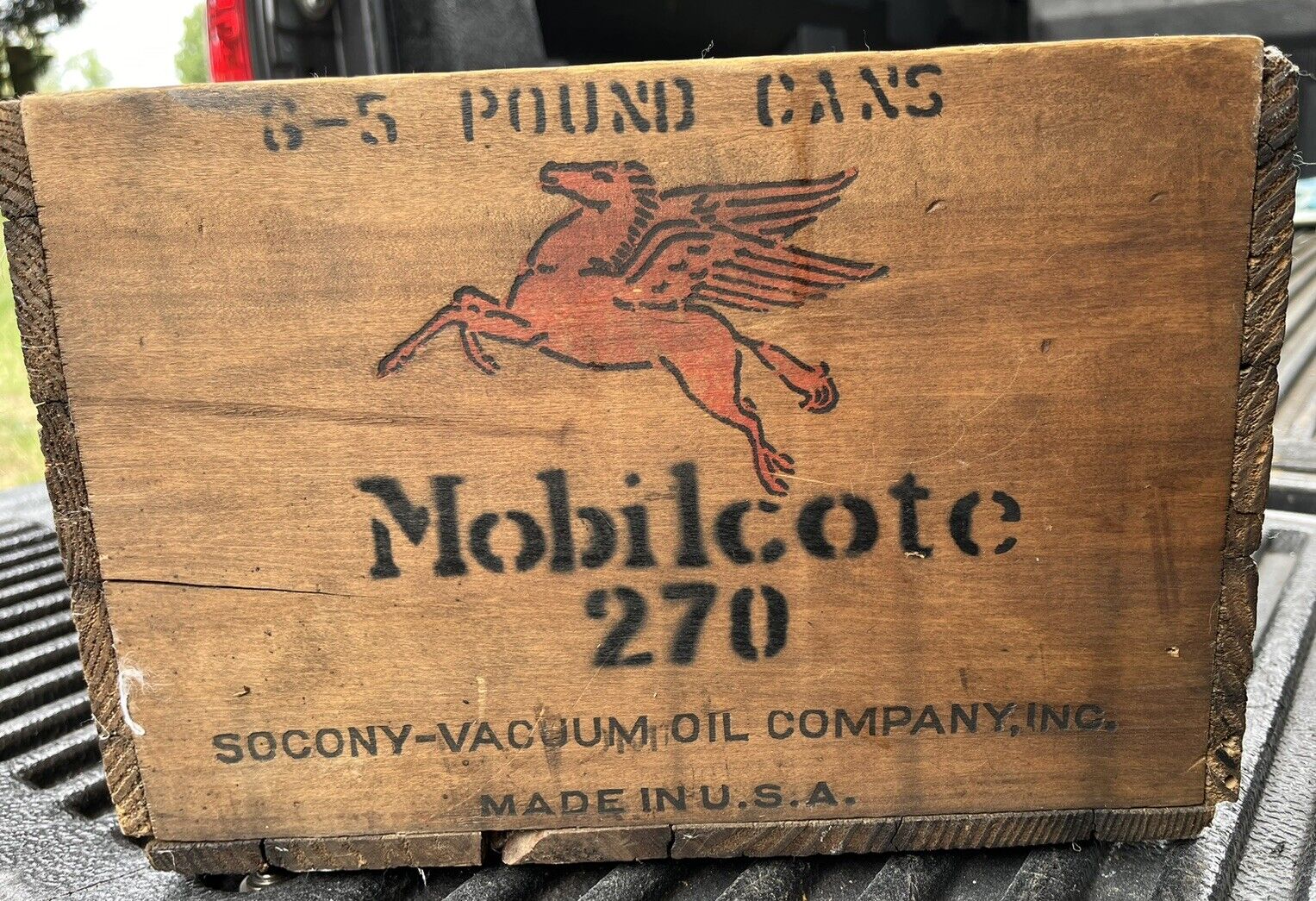 Rare VTG Mobilcote 270 Oil Wooden Crate Gas & Oil Man Cave Advertising