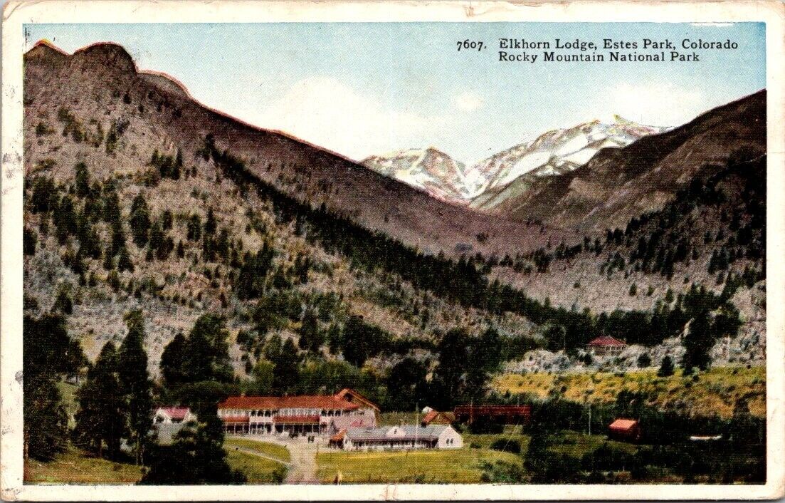 Postcard Colorado Estes Park Rocky Mountain National Elkhorn Lodge Posted 1930