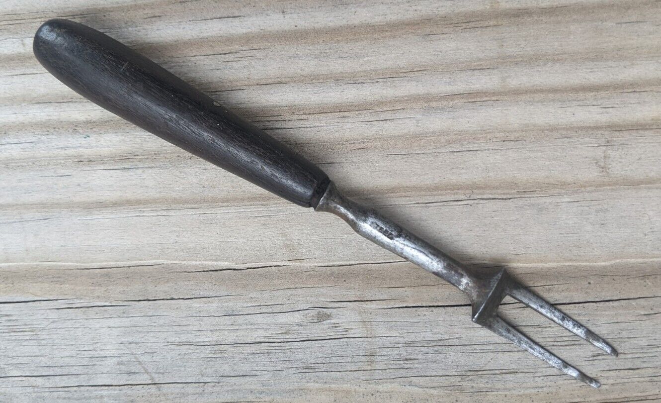 Antique Revolutionary War Era 18th Century 2 Prong/Tine Steel Fork Wood Handle