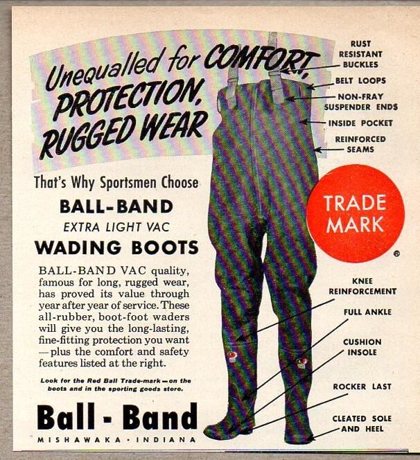 1952 Print Ad Ball-Band Fishing Wading Boots Mishawaka,IN