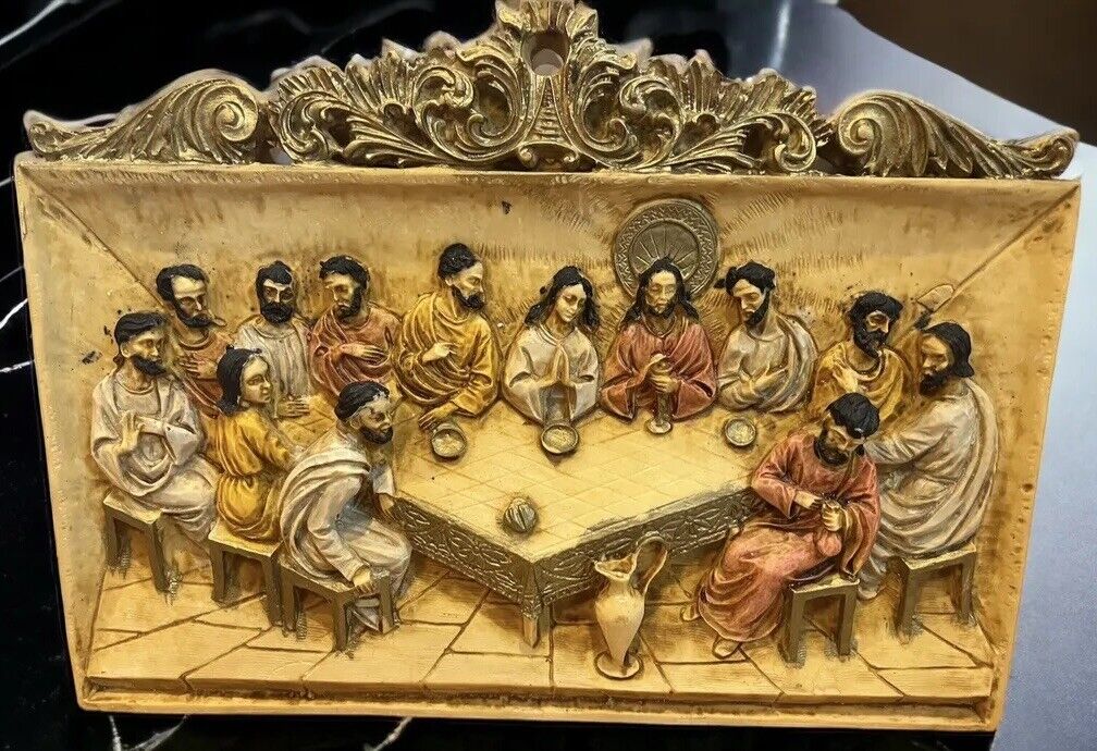 Gorgeous Baroque 3D Wall Relief Of The Last Supper W/ Jesus Christ.