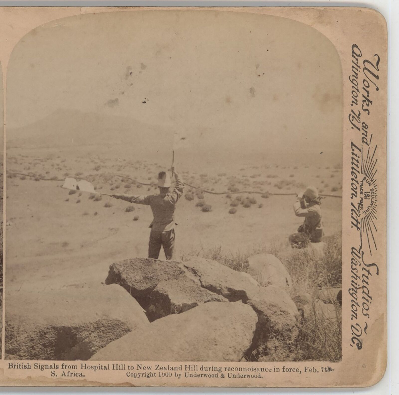 British Signals from Hospital Hill to New Zealand Hill S. Africa Stereoview 1901