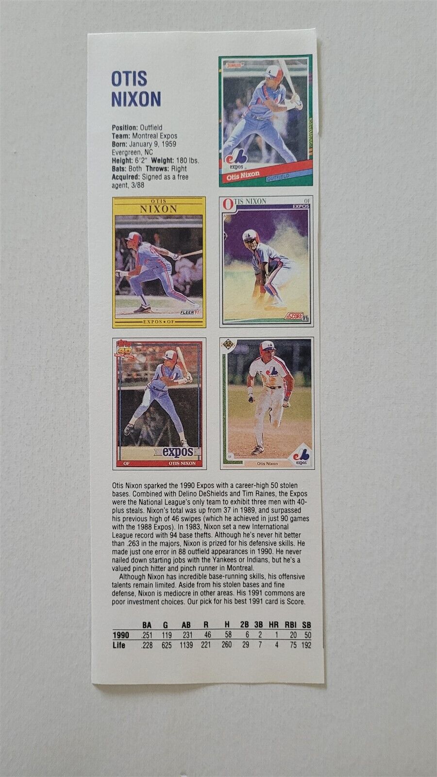 Otis Nixon & Edwin Nunez 1991 Baseball Publication International
