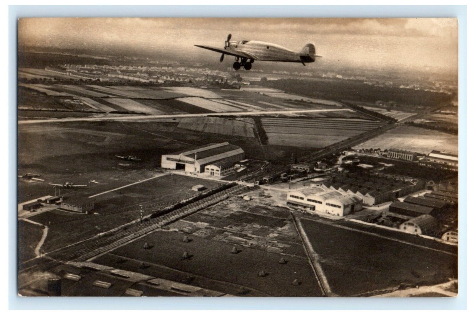 Airplane Over Junkers Works Dessau Germany Real Photo RPPC Postcard (FS8)