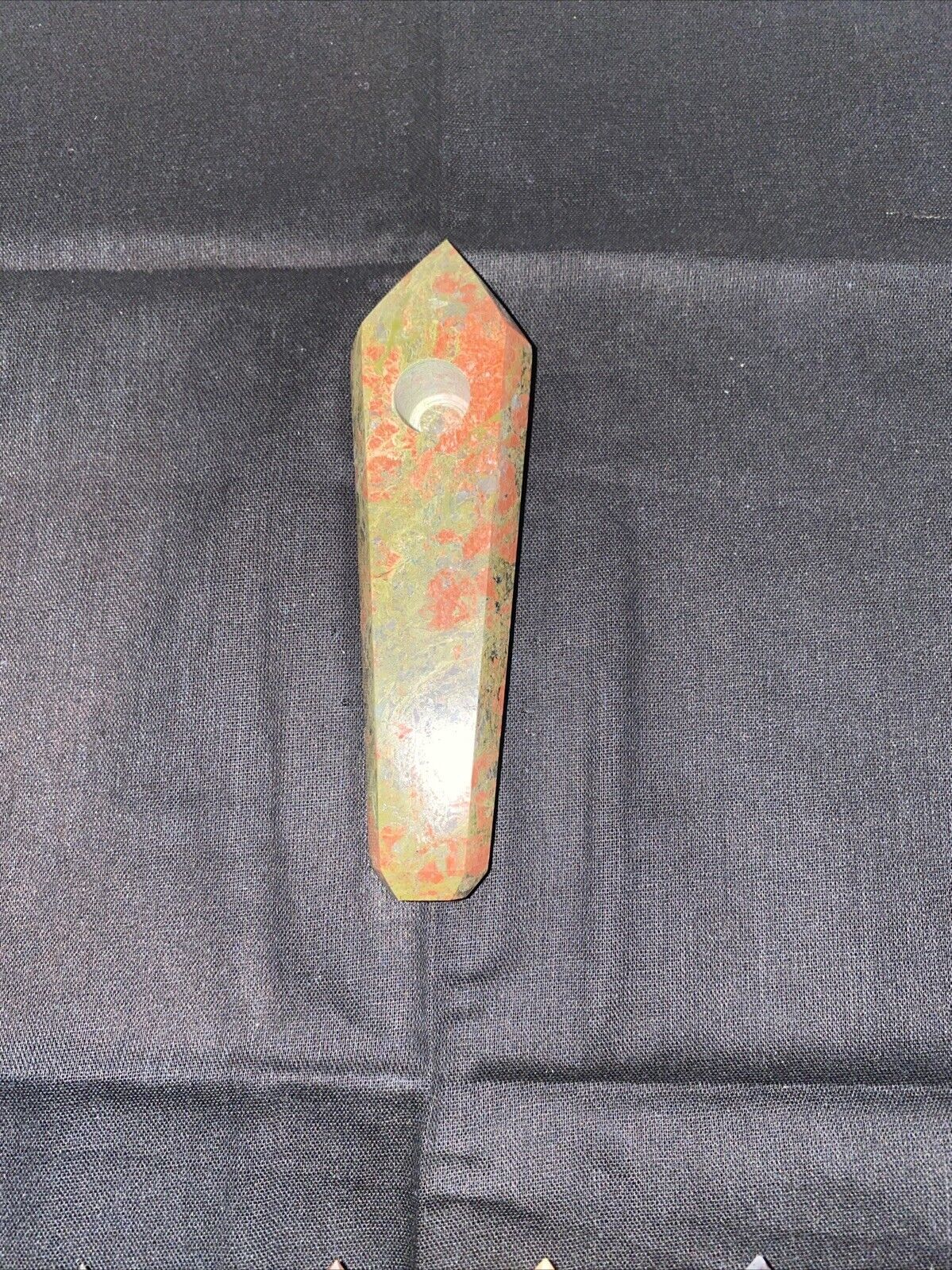 Hand Carved Unakite Crystal Tobacco Pipe