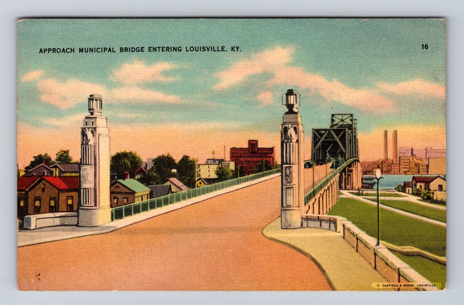 Louisville KY-Kentucky, Approach Municipal Bridge, Vintage c1940 Postcard