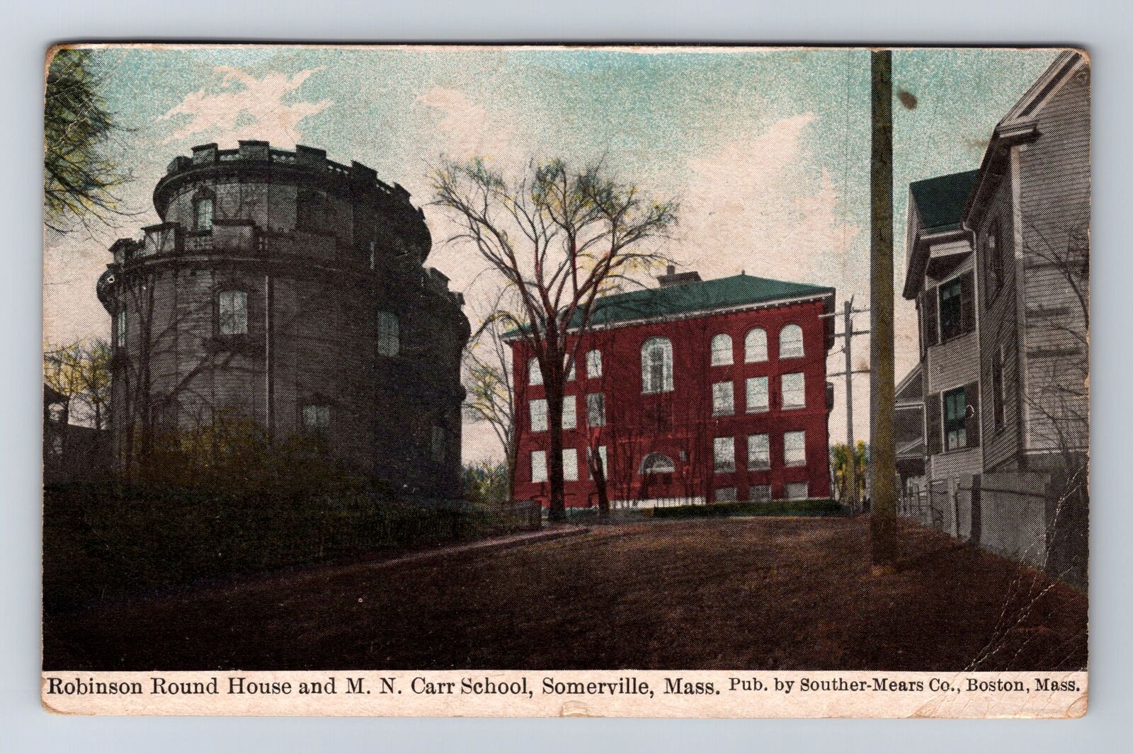 Somerville MA-Massachusetts, Robinson Round House, School Vintage c1909 Postcard