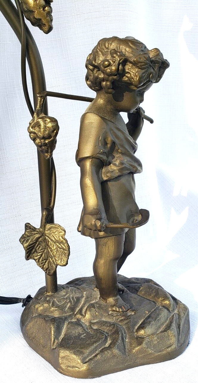 Detailed Bronze Sculpture Bacchus or Putti Boy Grape Harvester,Statue Table Lamp