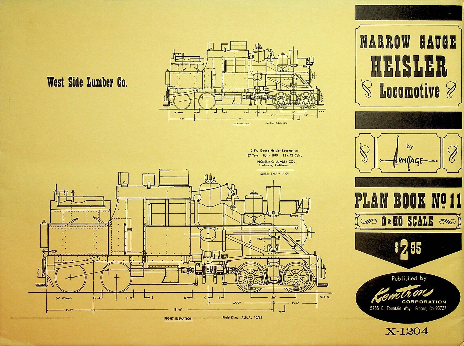 Kemtron Plan Book No 11 O & HO Narrow  Gauge Heisler Loco X-1204 Model Railroad