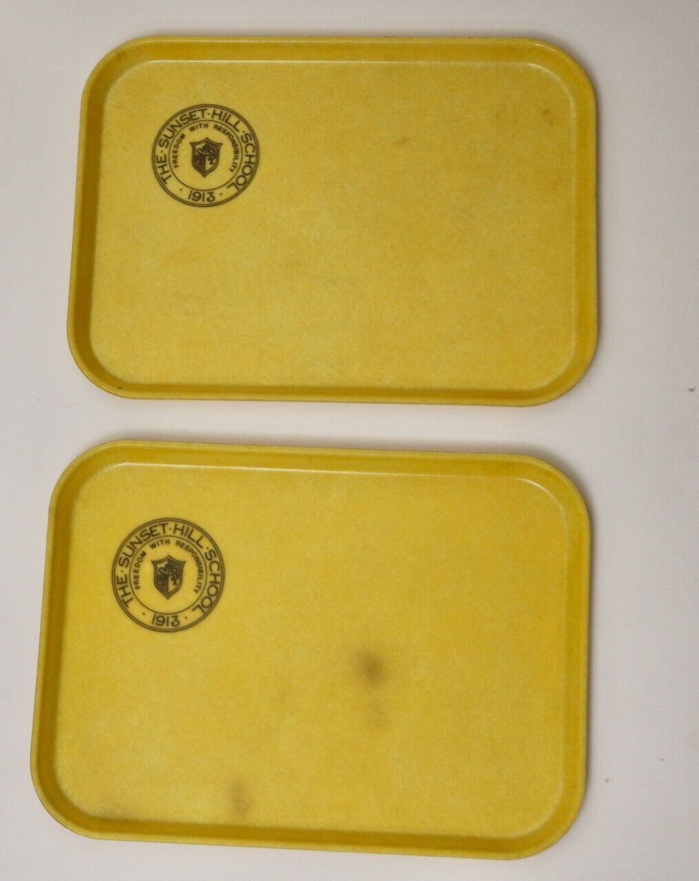 SUNSET HILLS SCHOOL vintage set of 2 Camtray school lunch trays