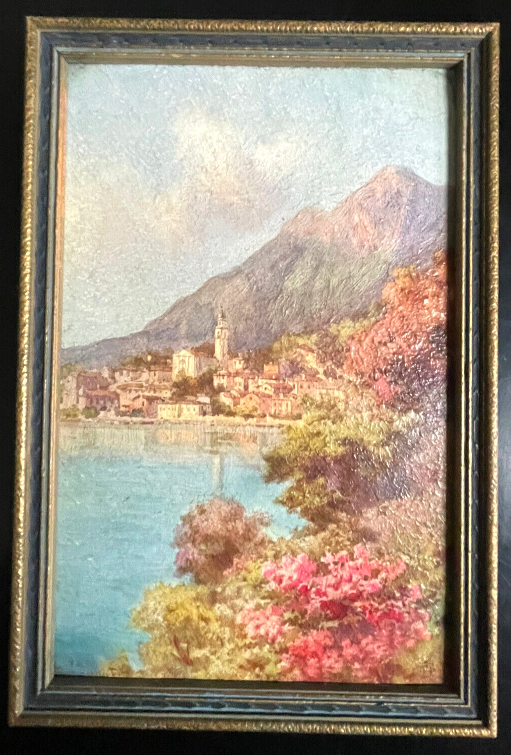 Beautiful Antique Raphael Tuck & Sons Framed Oilfacsim Italian Lakes Wood Framed