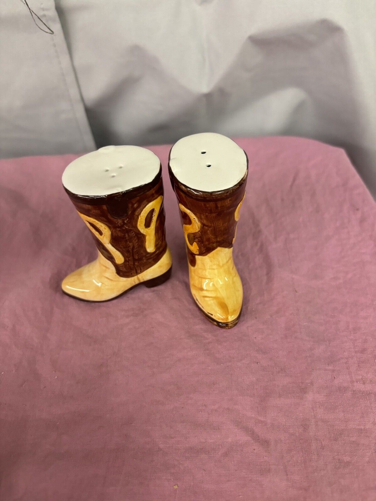 Vintage Ganz Brown Western Cowboy Boots Salt & Pepper Shakers Ceramic