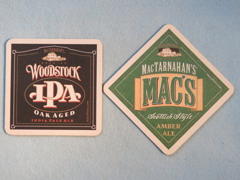 Beer Coaster ~*~ MacTARNAHAN\'S Brewing Woodstock Oak Aged IPA / Mac\'s Amber Ale