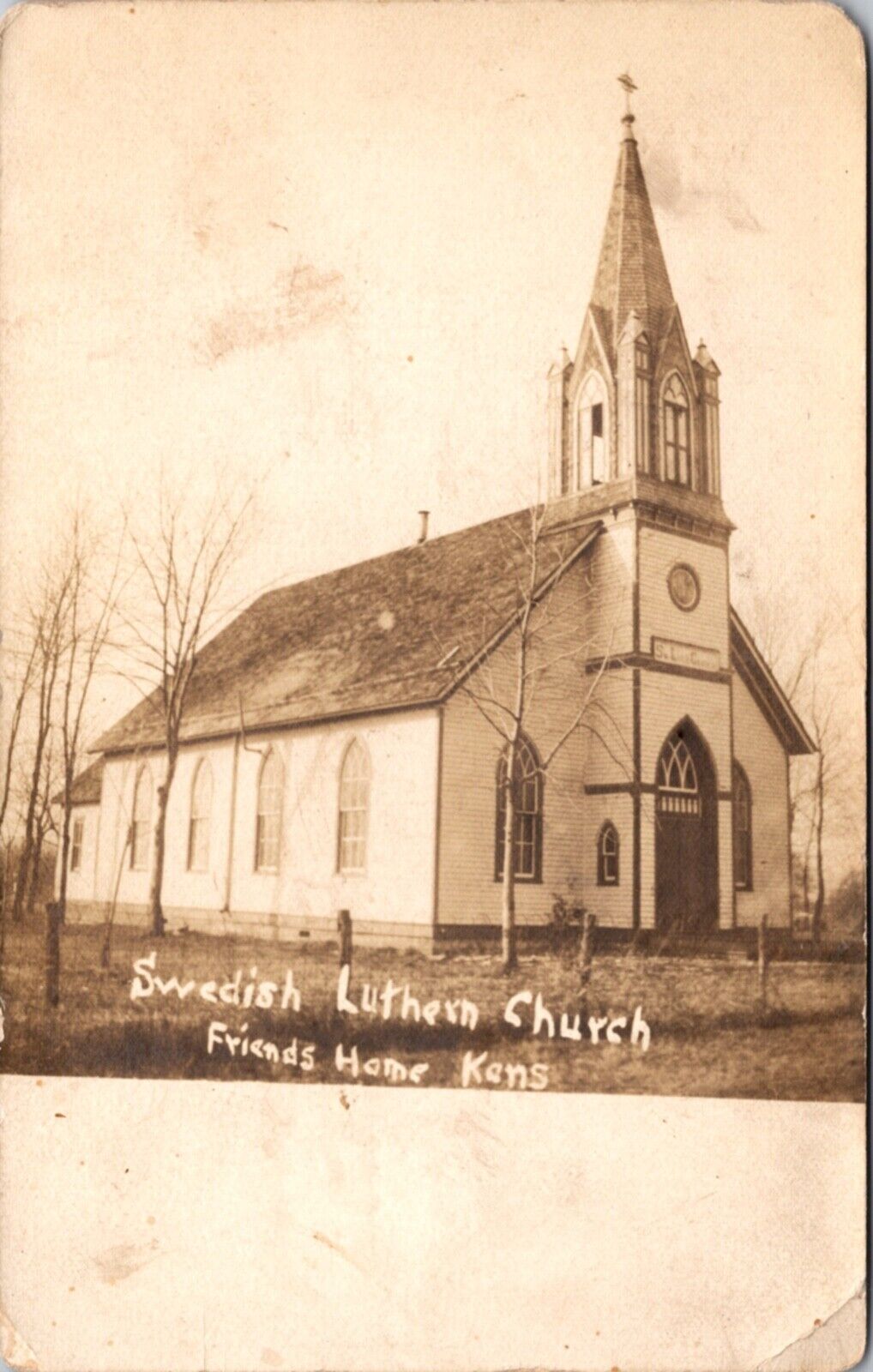 Real Photo Postcard Swedish Lutheran Church in Friends Home, Kansas