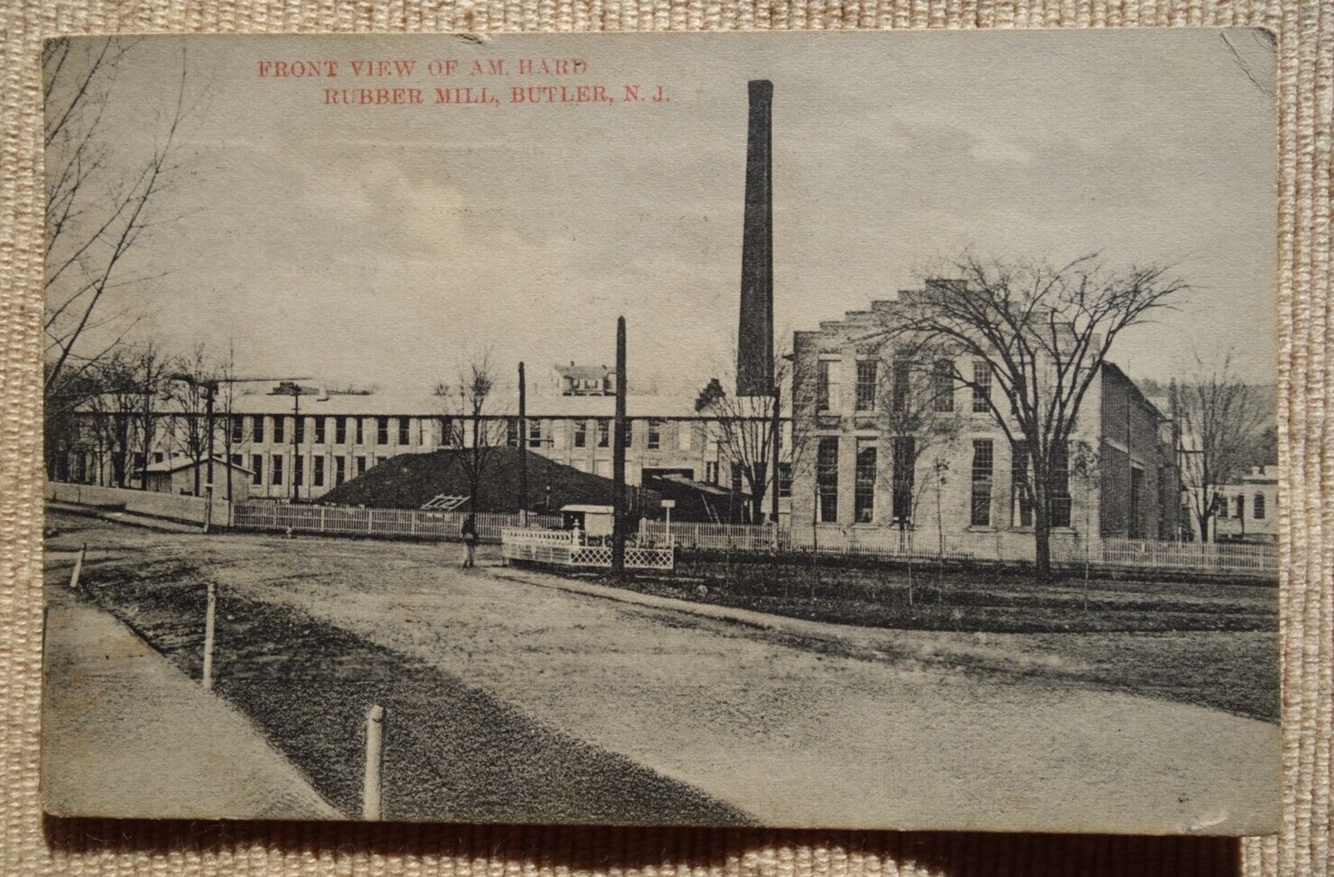 front view of rubber mill, Butler NJ New Jersey postcard pmk 1912