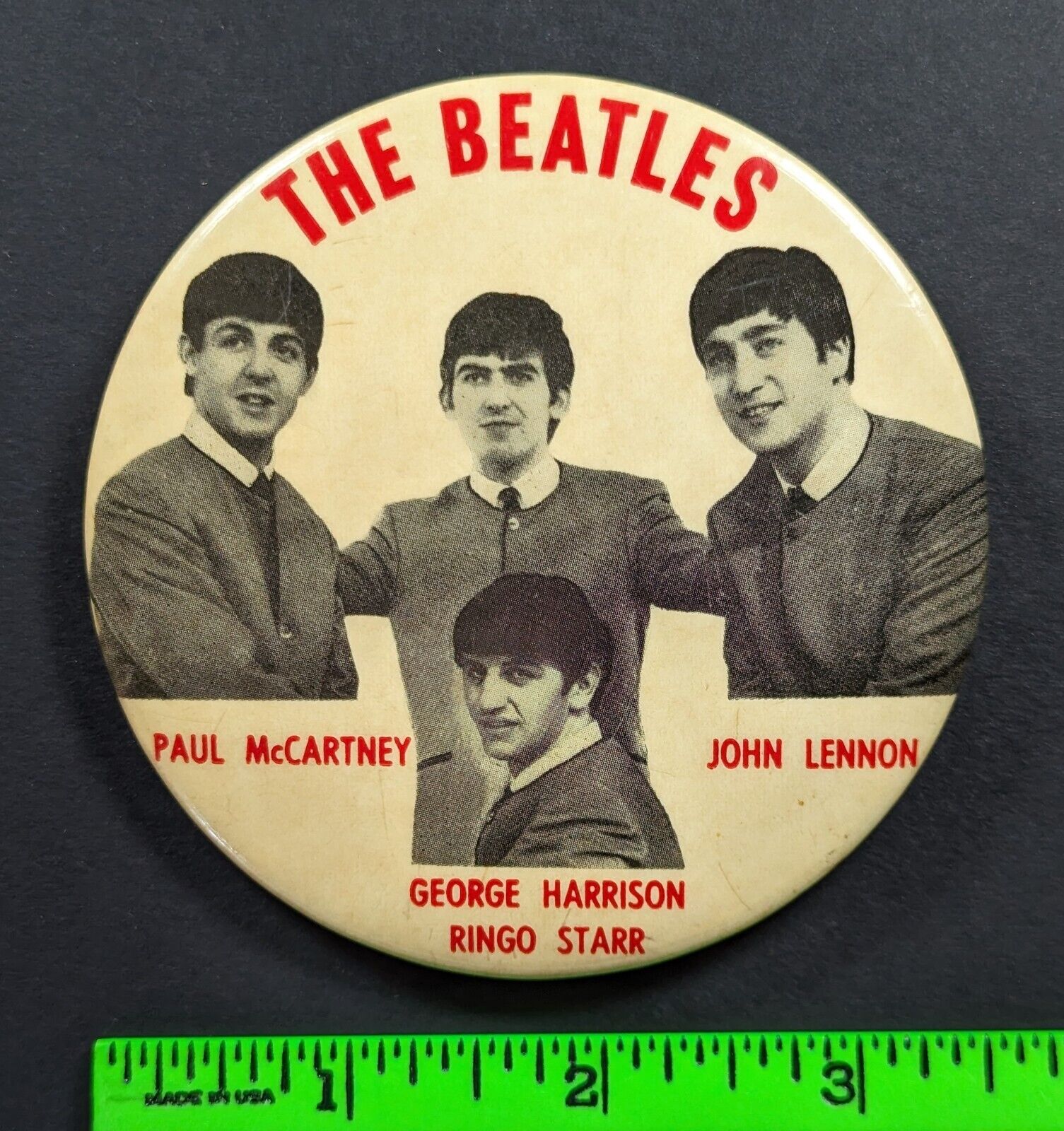 Vintage 1960s The Beatles Paul John Portrait Rock Music Pinback Pin