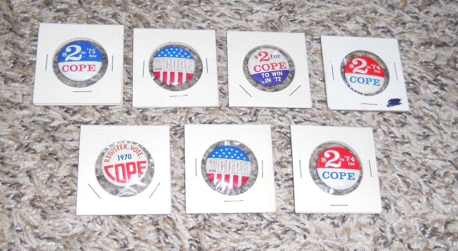 Lot of (7) 1970s $2 For Cope Committee on Political Education Union Pins Buttons