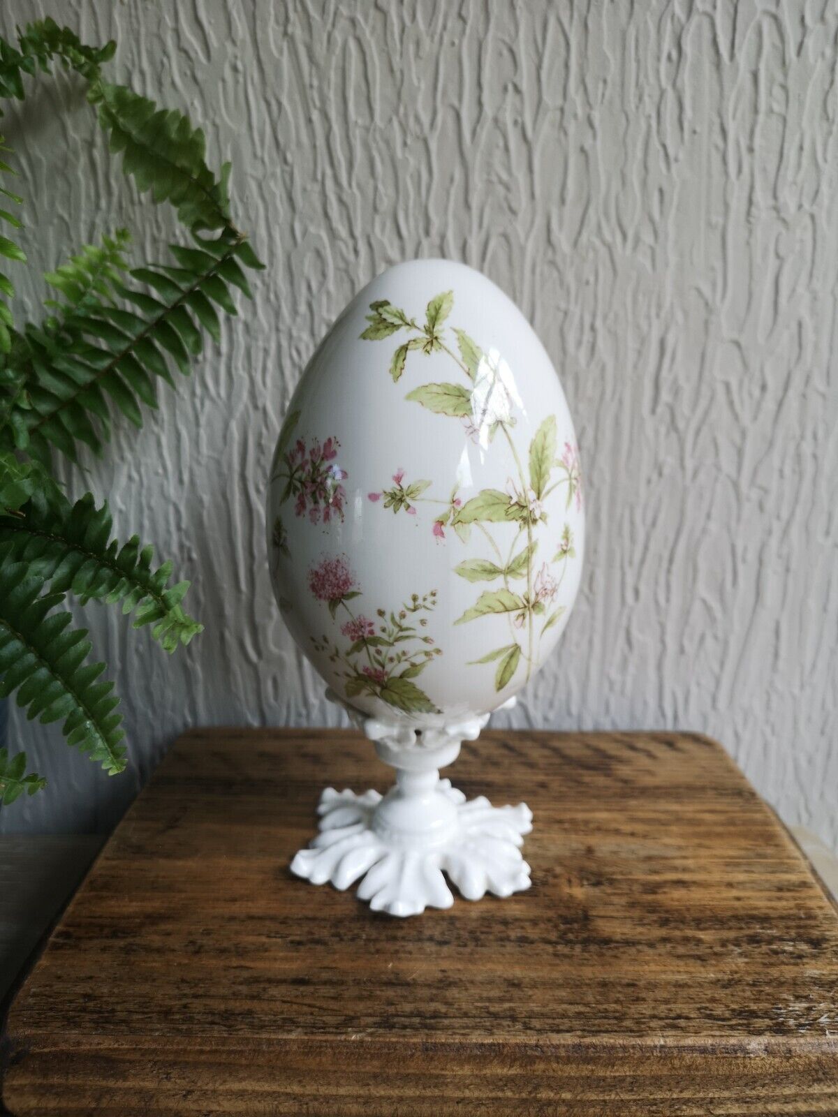 Vintage Floral Fine Bone China Egg on Pedestal Coquette