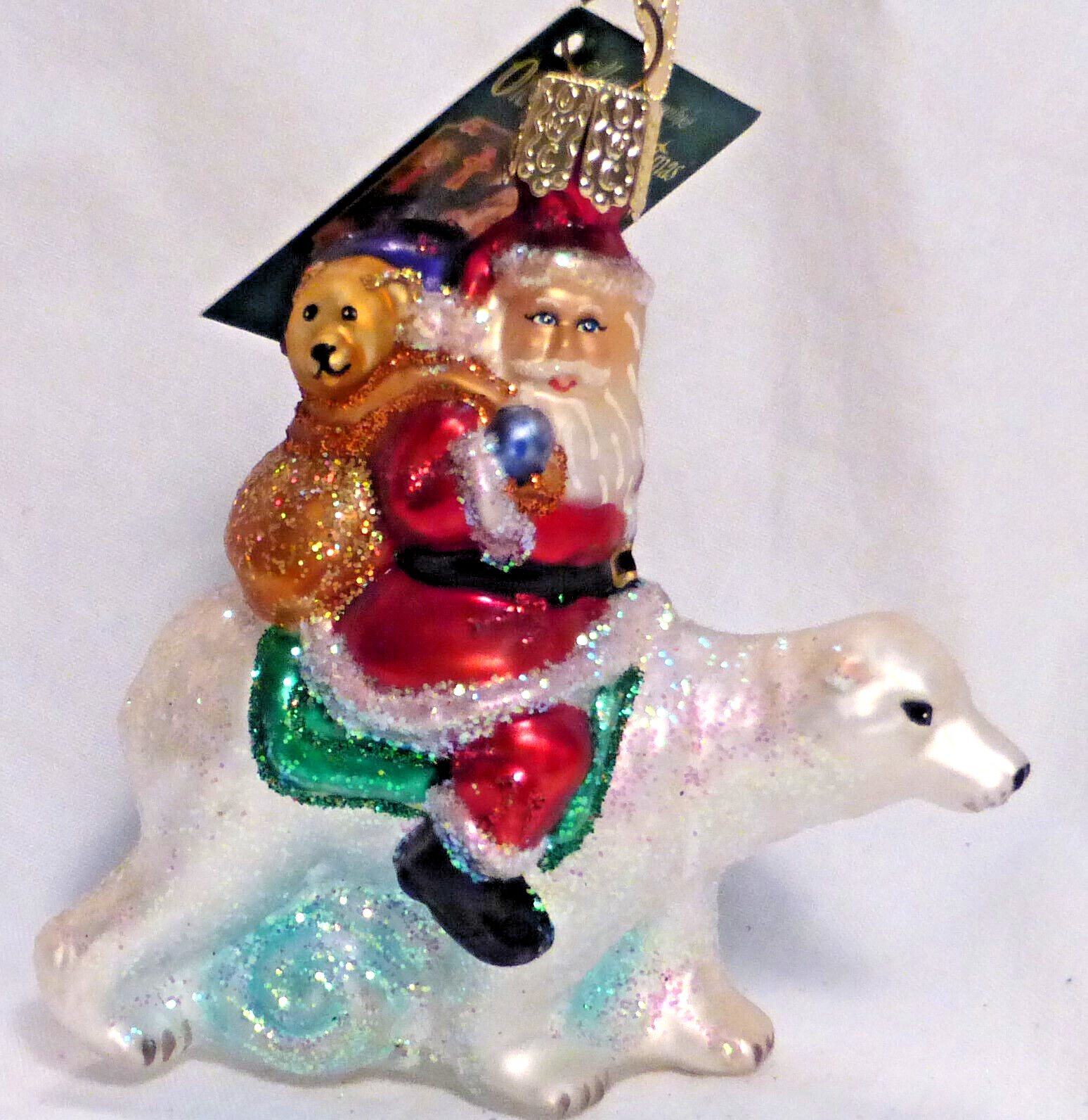 OWC Old World Christmas Blown Glass Santa on Polar Bear #40129 North Pole friend