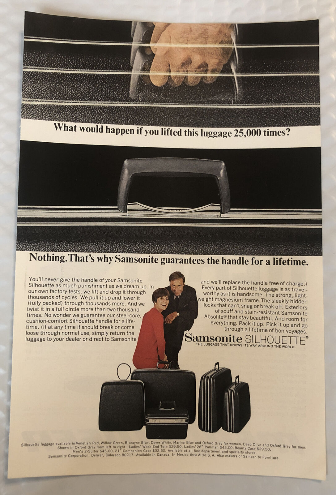 Vintage 1967 Samsonite Silhouette Original Print Ad Full Page - 25,000 Times